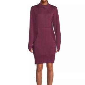 Avia Burgundy Red Purple Funnel Neck Kangaroo Pocket Sweater Dress M
